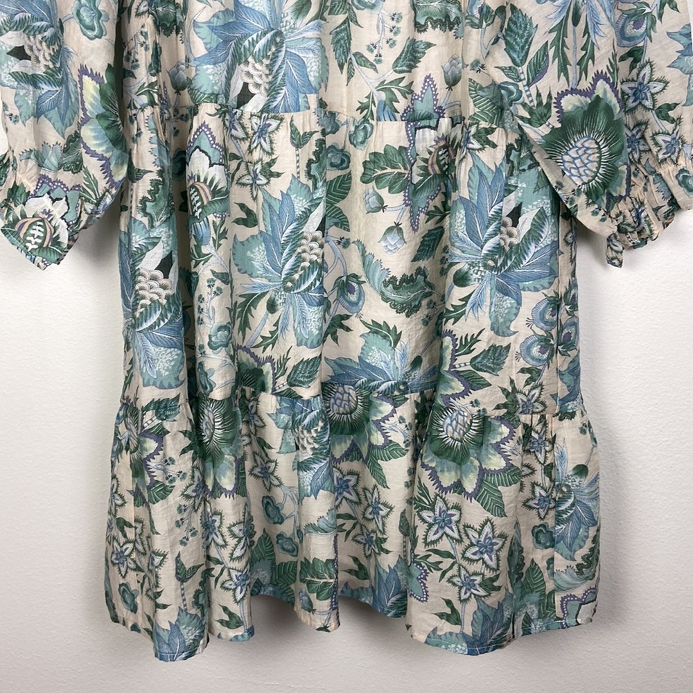 NWT See U Soon XS Balloon Sleeve Split Neck Babydoll Mini Dress Floral Coastal - Picture 2 of 10